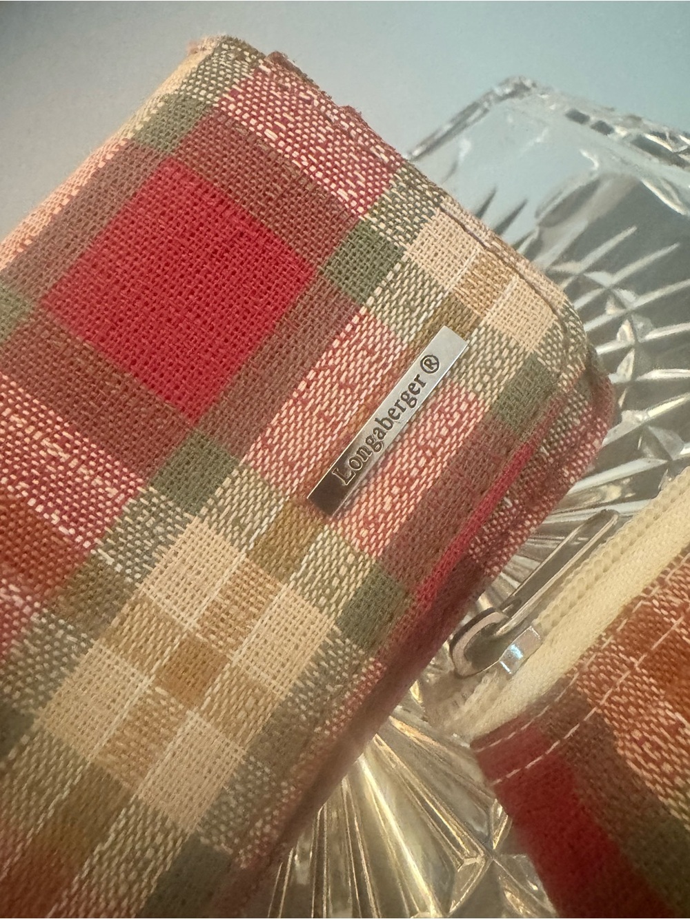 Longaberger Red and Green Plaid Wallet with Cream Accents